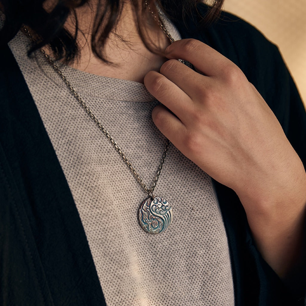 Yin Yang Silver Pendant with Fire & Water Elements – Balance & Harmony | Zen Ara Grove