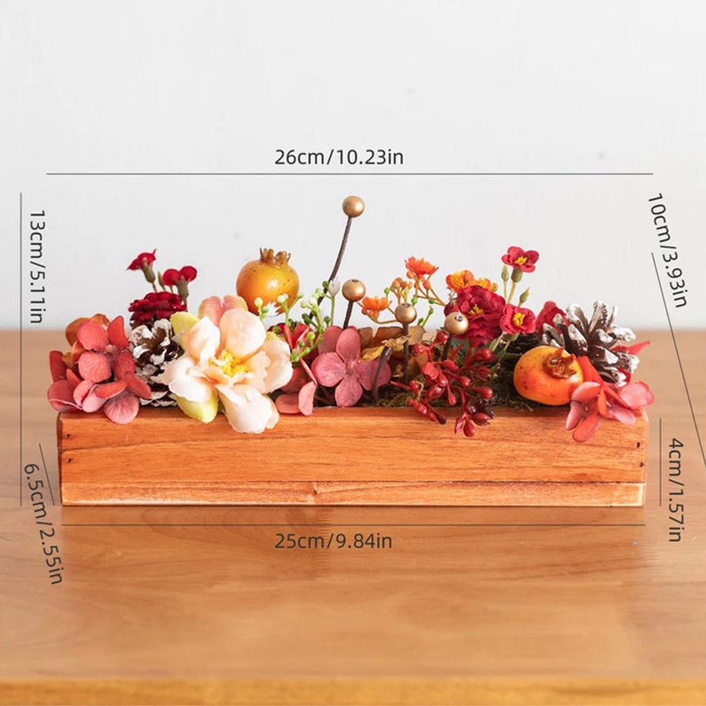 Handmade Silk Blossom Décor with Wooden Planter – Serenity in Bloom | Zen Ara Grove