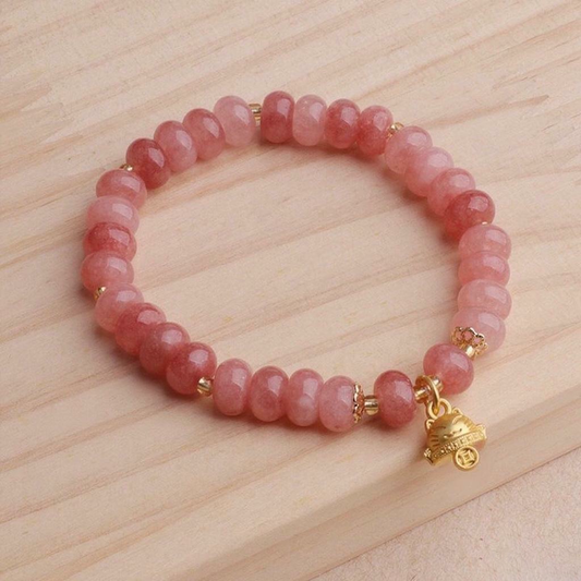 Strawberry Quartz Cyan Jade Lucky Cat Beads Healing Bracelet | Zen Ara Grove