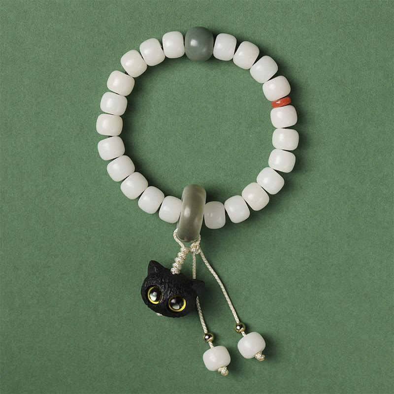 Natural Bodhi Seed African Blackwood Lovely Cat Charm Peace Harmony Bracelet | Zen Ara Grove