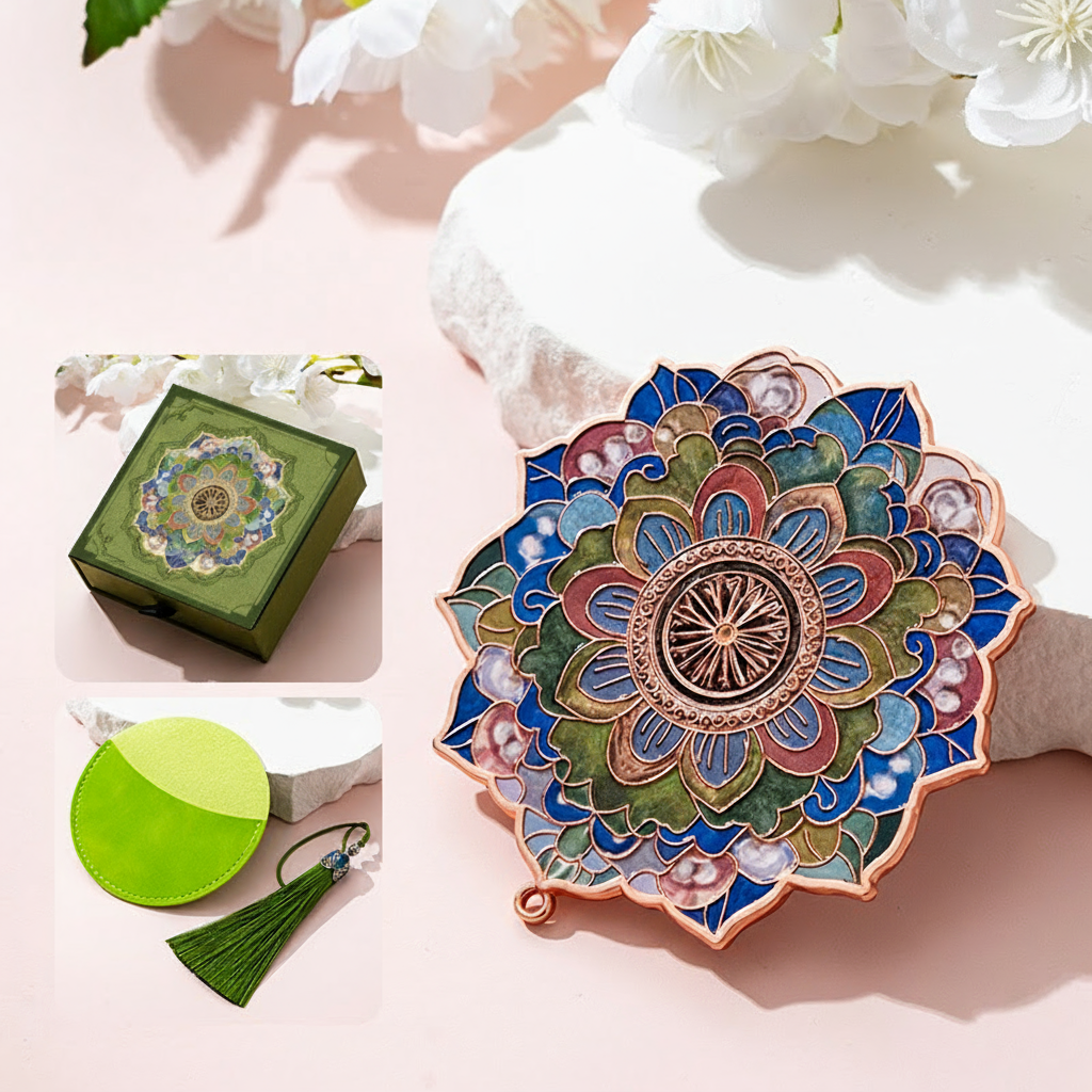 Portable Embossed Caisson Hand Mirror | Zen Ara Grove