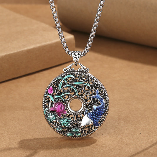 Hollow Lotus & Koi Pendant Necklace | Zen Ara Grove