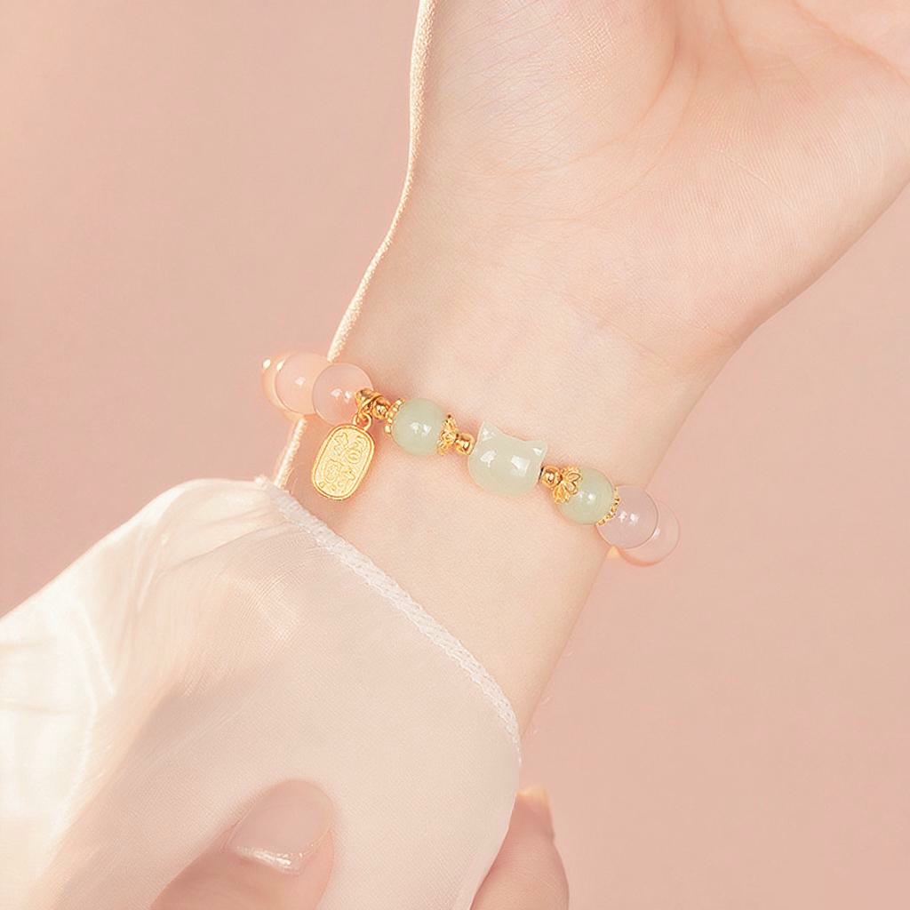 925 Sterling Silver Red Agate Hetian Jade Cat Fu Character Confidence Bracelet | Zen Ara Grove