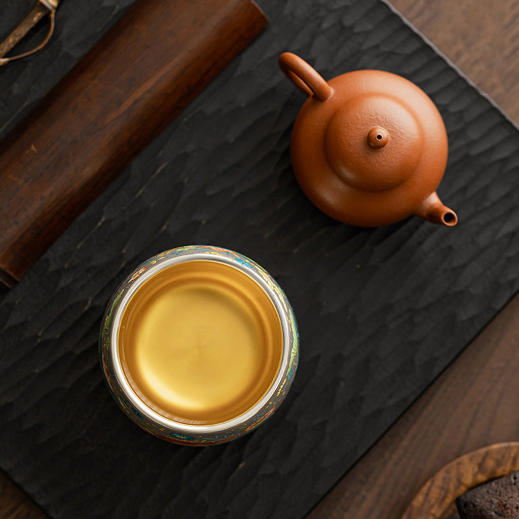 999 Silver Tea Cup – Emblem of Serenity & Blessing – Fine Hammered Finish | Zen Ara Grove