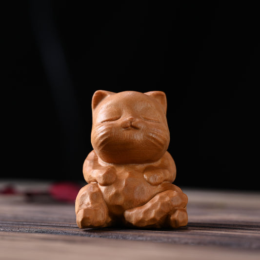 Mini Cute Sitting Cat Sandalwood Protection Home Decoration  | Zen Ara Grove