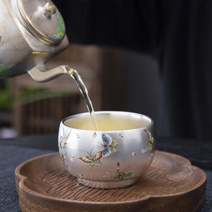 Handmade Silver Cup Gift Set – Sign of Prosperity & Harmony – Artistic Mountain Pattern | Zen Ara Grove