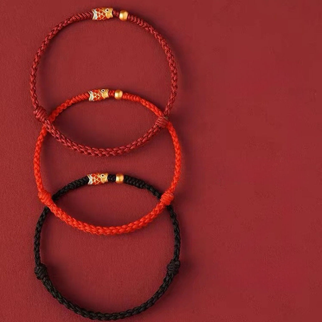 Adjustable Koi-Pattern Bead Cord Bracelet — Perseverance & Good Fortune