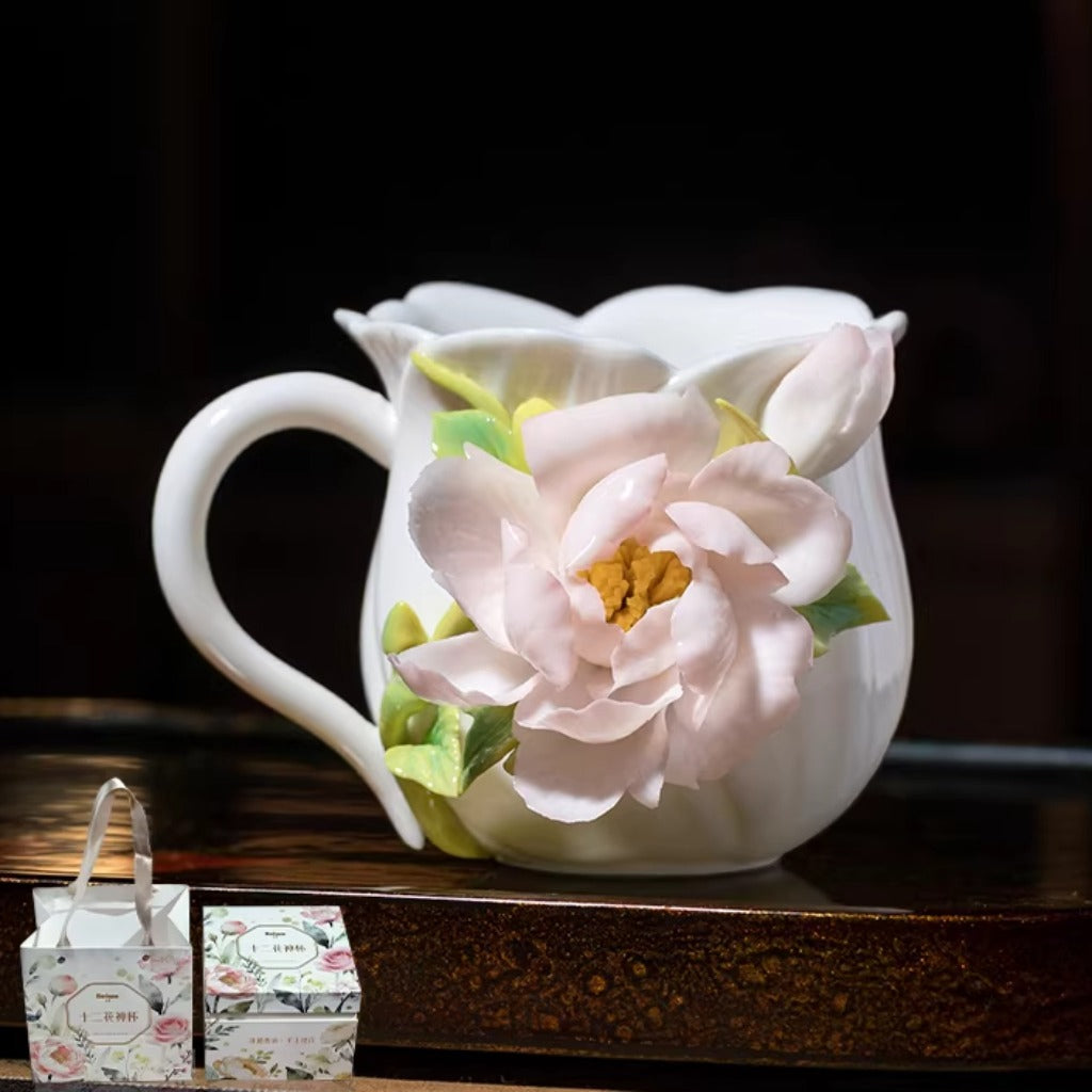 Handcrafted Ceramic Cup with Gourd Blossom – Living Art on Your Teacup | Zen Ara Grove