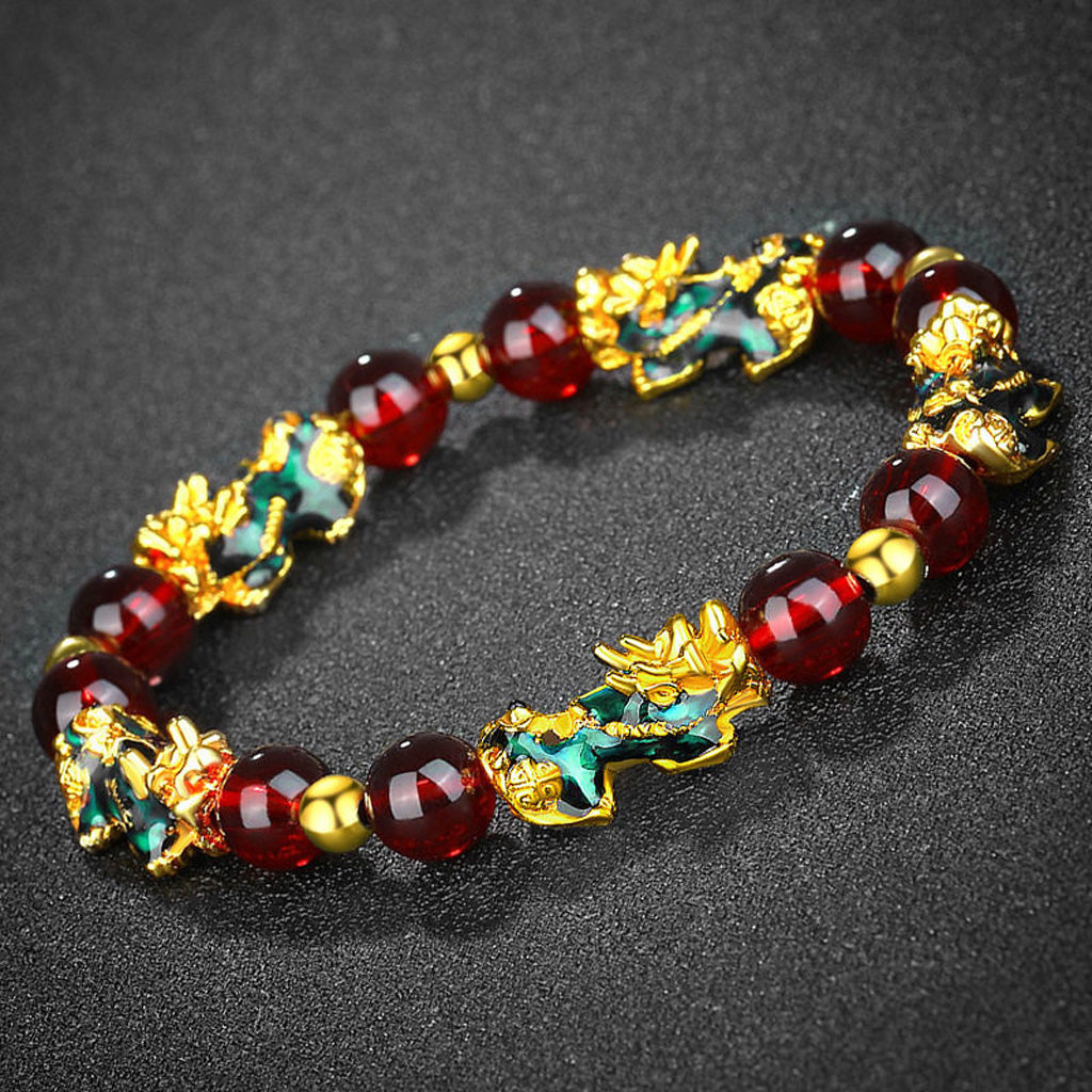 Thermo‑Color Changing Pixiu Obsidian Mantra Bracelet – Symbol of Protection and Fortune | Zen Ara Grove