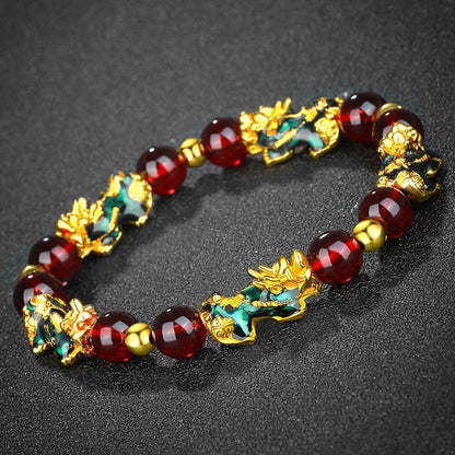 Thermo‑Color Changing Pixiu Obsidian Mantra Bracelet – Symbol of Protection and Fortune | Zen Ara Grove