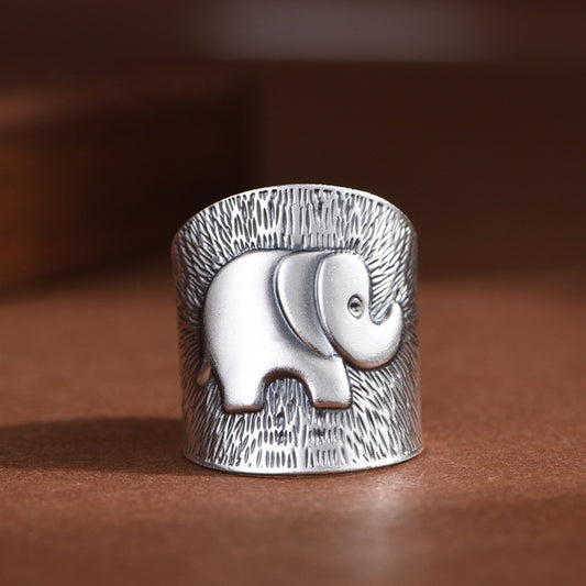 Sterling Silver Elephant Ring – Wide Hammered Vintage Style | Zen Ara Grove