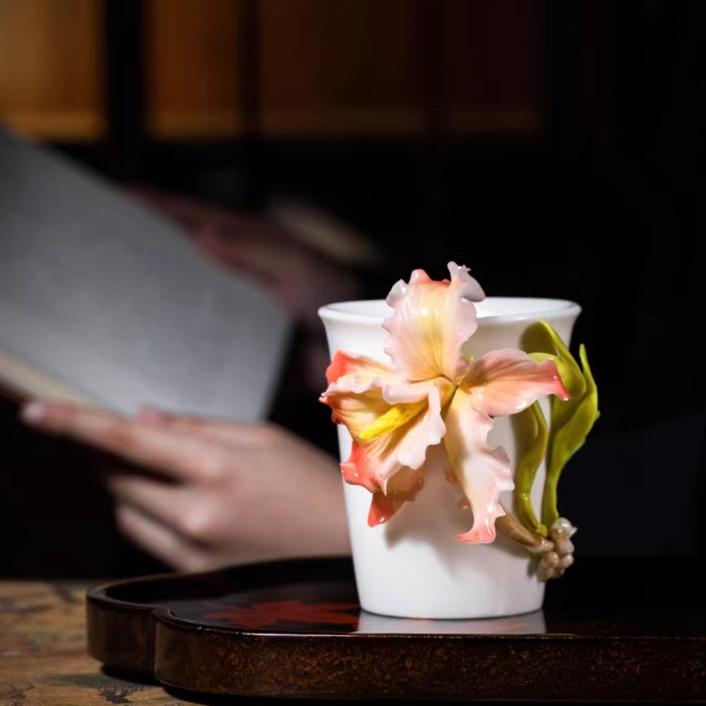 Limited Time Offer · Handcrafted Heritage Porcelain Cup – Iris Blossoms Growing from the Surface | Zen Ara Grove