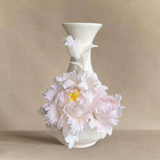 Handcrafted Heritage Ceramic Peony Vase – Blossoms Growing from the Surface | Zen Ara Grove