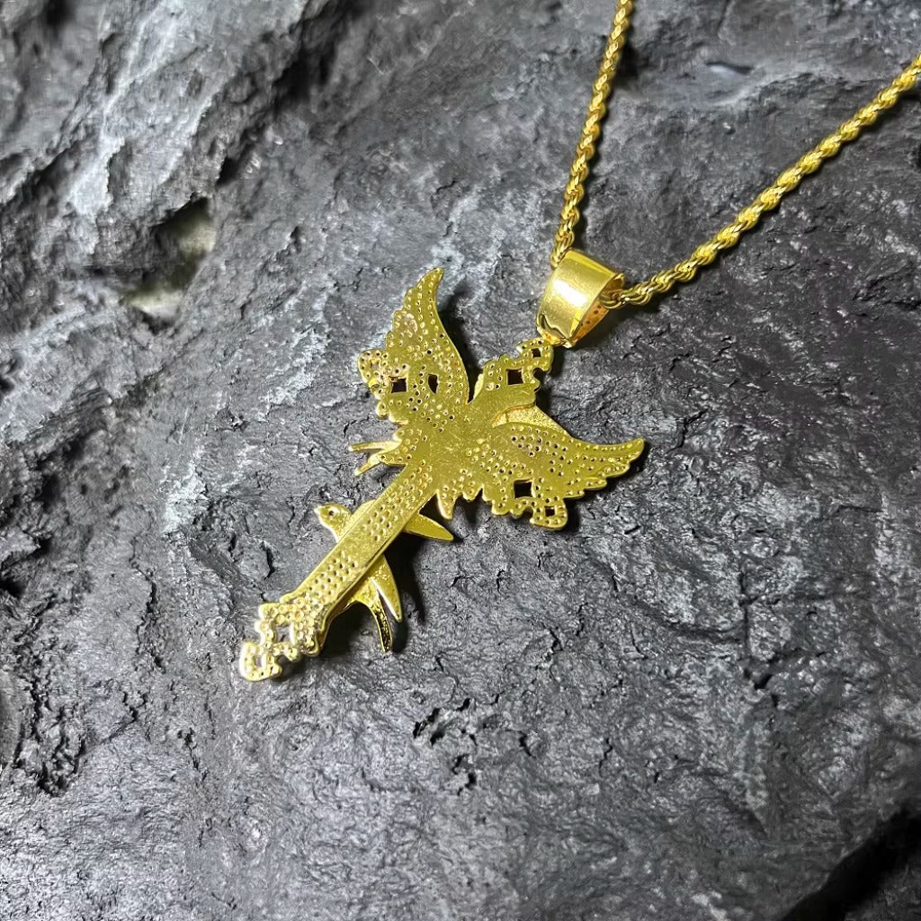Full Diamond Peace Dove Cross Pendant Necklace – Symbol of Faith and Harmony | Zen Ara Grove