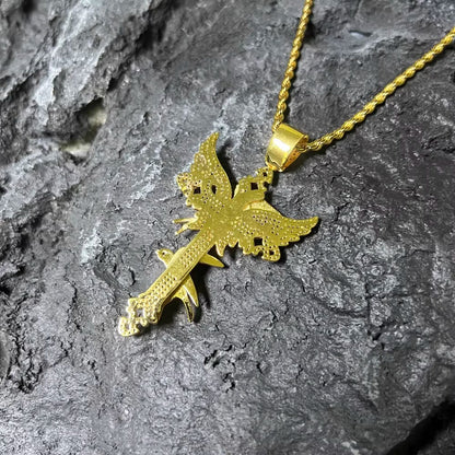 Full Diamond Peace Dove Cross Pendant Necklace – Symbol of Faith and Harmony | Zen Ara Grove