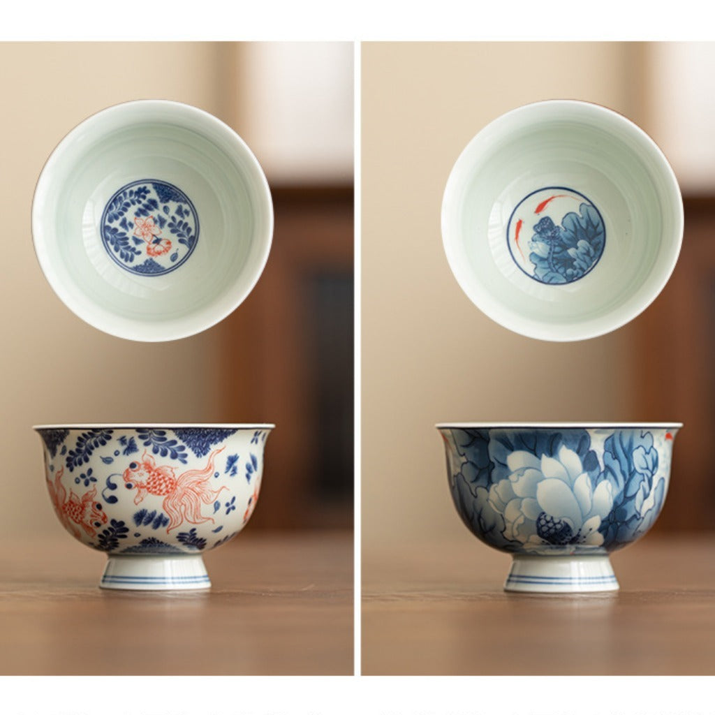 Antique-Style Celadon Blue-and-White Single Cup – Handcrafted Ceramic Tea Ware | Zen Ara Grove