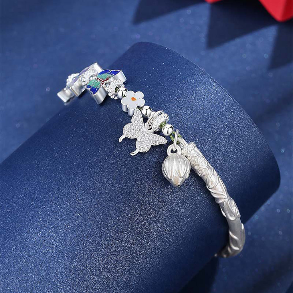 Half Cuff Sterling Silver Bracelet – Delicate Butterfly and Flower with Elegant Tassel | Zen Ara Grove