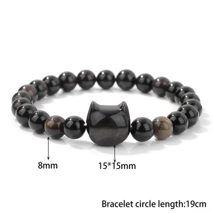 Black Cat Obsidian Bracelet – Silver Sheen Beads with Cute Feline Charm | Zen Ara Grove
