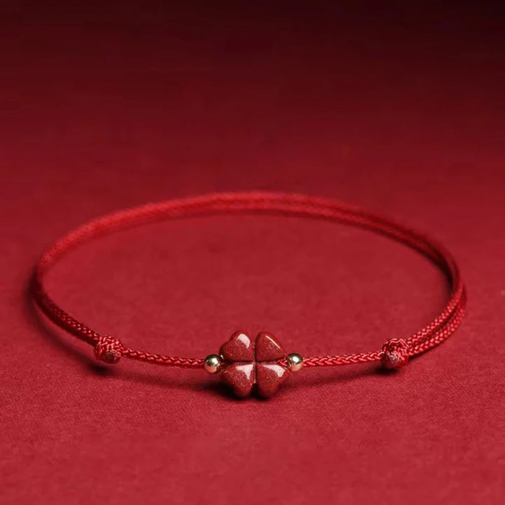 Adjustable Cinnabar Clover Charm – Handmade Red Cord for Wrist or Ankle | Zen Ara Grove