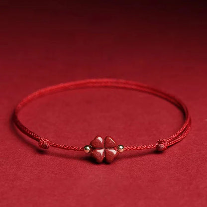 Adjustable Cinnabar Clover Charm – Handmade Red Cord for Wrist or Ankle | Zen Ara Grove