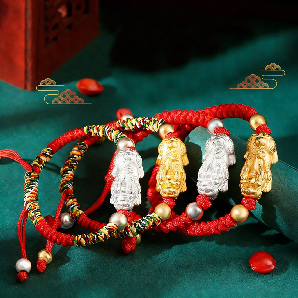 Adjustable 999 Silver Red Rope Pixiu for Children – Blessing & Protection | Zen Ara Grove