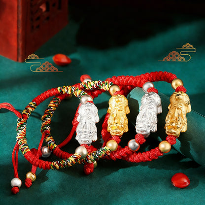 Adjustable 999 Silver Red Rope Pixiu for Children – Blessing & Protection | Zen Ara Grove