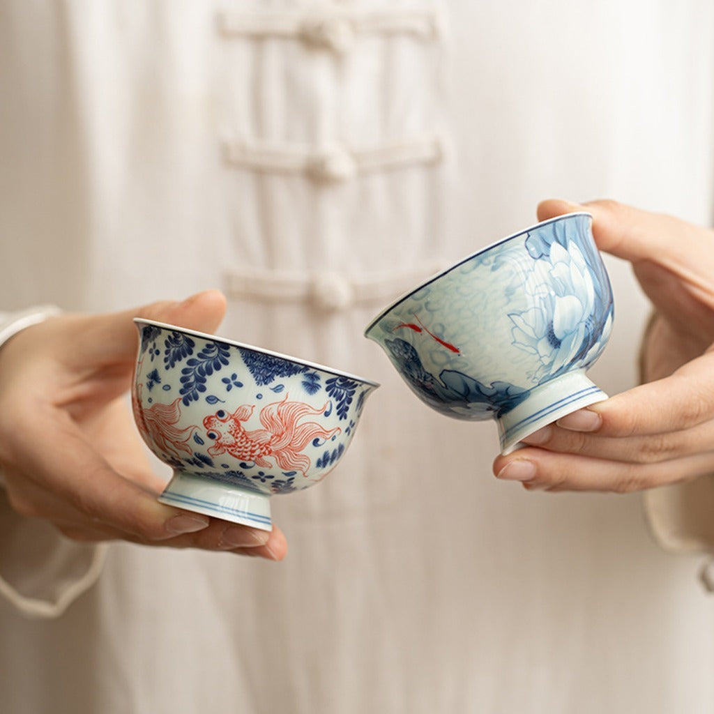 Antique-Style Celadon Blue-and-White Single Cup – Handcrafted Ceramic Tea Ware | Zen Ara Grove