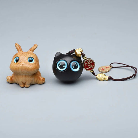 TODAY ONLY! Green Sandalwood Mini Cute Animal Rabbit Cat Deer Whale Prosperity Phone Hanging Decorations| Zen Ara Grove