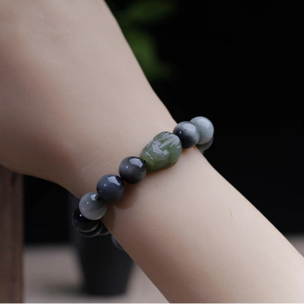 Hawk’s Eye & Hetian Jade Pixiu Bracelet – Symbol of Courage and Prosperity | Zen Ara Grove