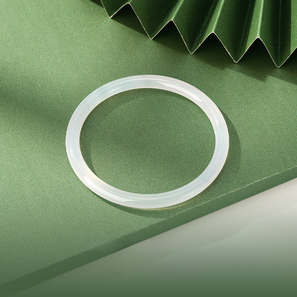 White Chalcedony Thin Bangle Bracelet – Purity & Calm | Zen Ara Grove