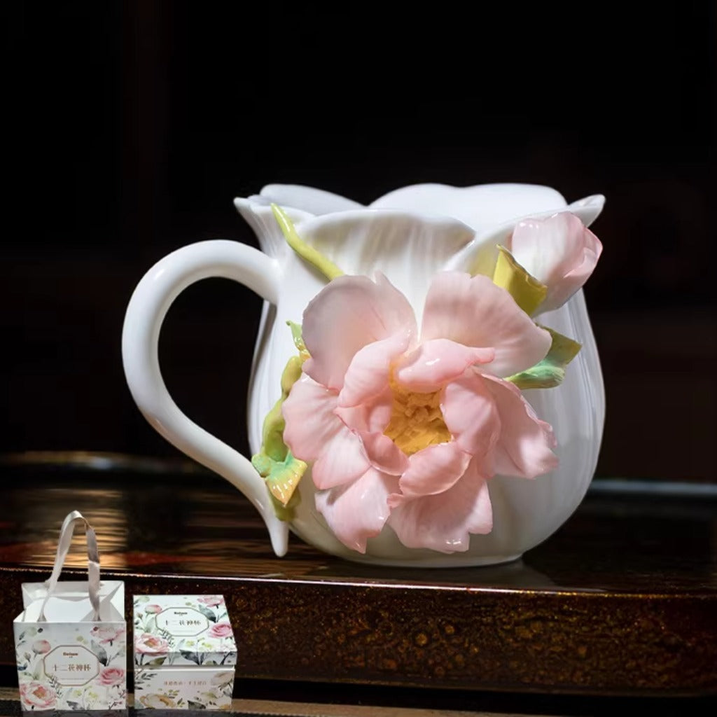 Handcrafted Ceramic Cup with Gourd Blossom – Living Art on Your Teacup | Zen Ara Grove