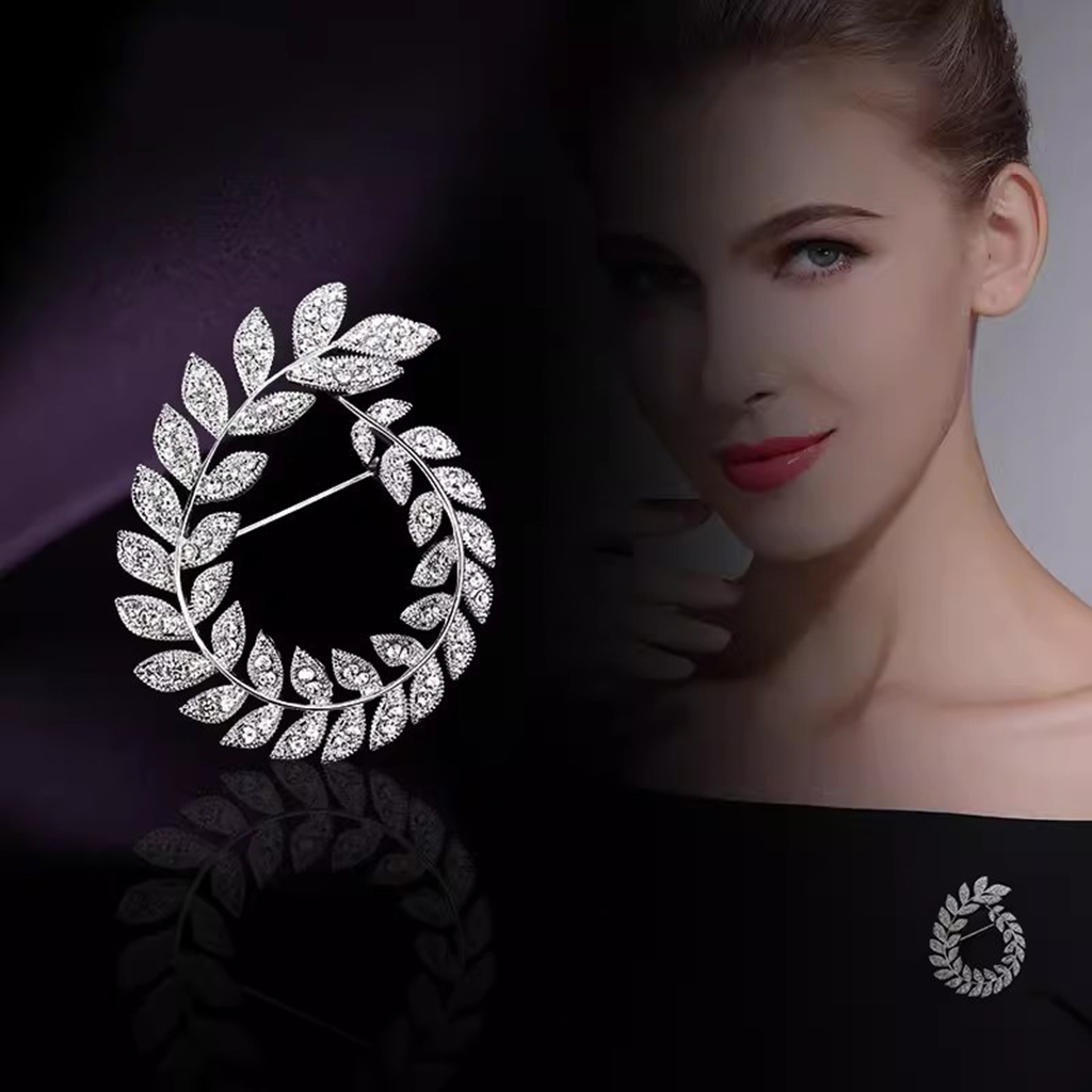Crystal-Studded Olive Wreath Pin – Symbol of Harmony and Hope | Zen Ara Grove