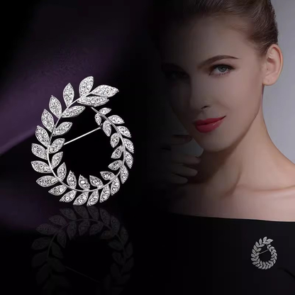 Crystal-Studded Olive Wreath Pin – Symbol of Harmony and Hope | Zen Ara Grove