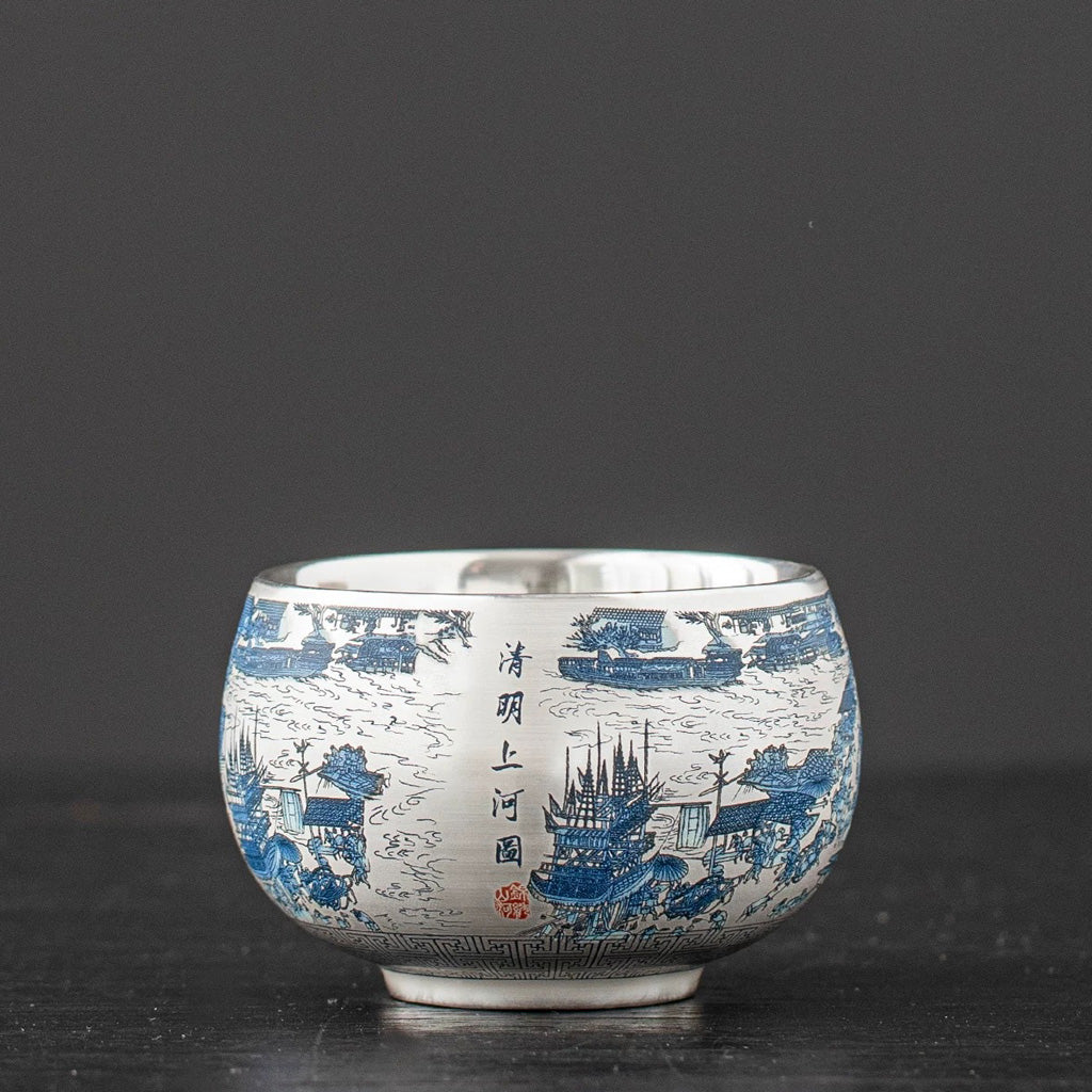 999 Silver Tea Cup – Emblem of Serenity & Blessing – Fine Hammered Finish | Zen Ara Grove