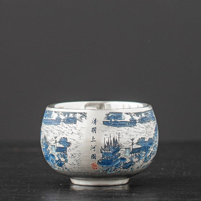 999 Silver Tea Cup – Emblem of Serenity & Blessing – Fine Hammered Finish | Zen Ara Grove