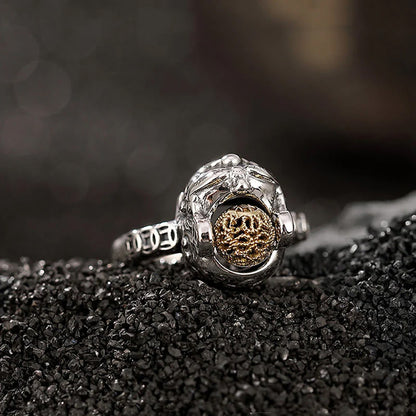 S925 Sterling Silver Pixiu Ring – Fortune & Protection – Adjustable with Rotating Gold Bead | Zen Ara Grove