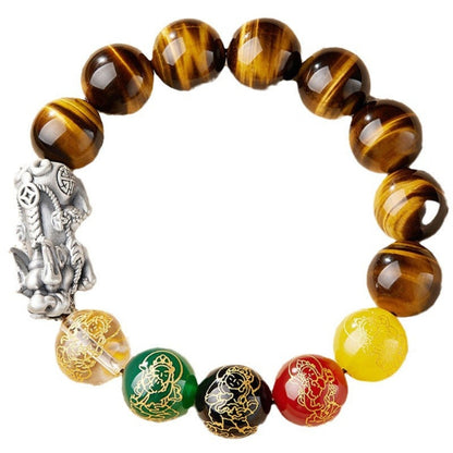 Lucky Wealth Bracelet – Natural Tiger Eye & Agate with Silver Pixiu | Zen Ara Grove