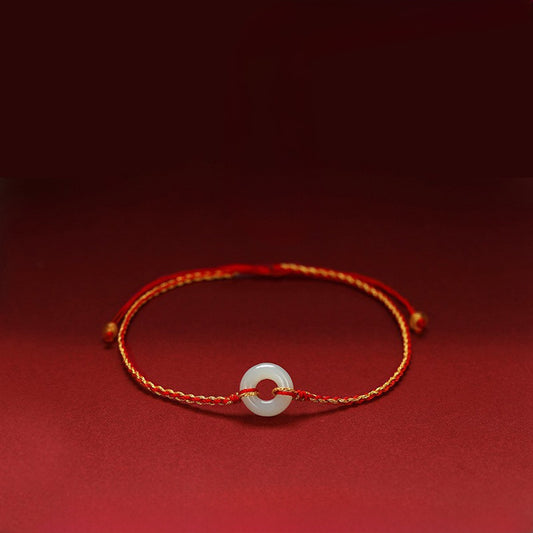 Adjustable White Hetian Jade Peace Buckle Bracelet — Peace & Safe Journeys