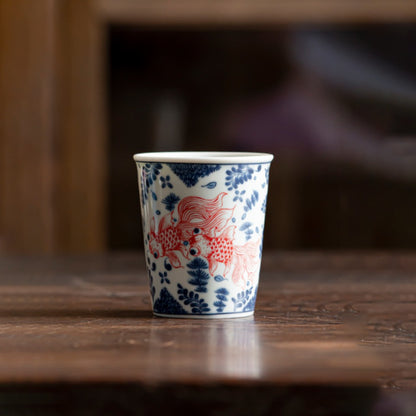Antique-Style Celadon Blue-and-White Single Cup – Handcrafted Ceramic Tea Ware | Zen Ara Grove