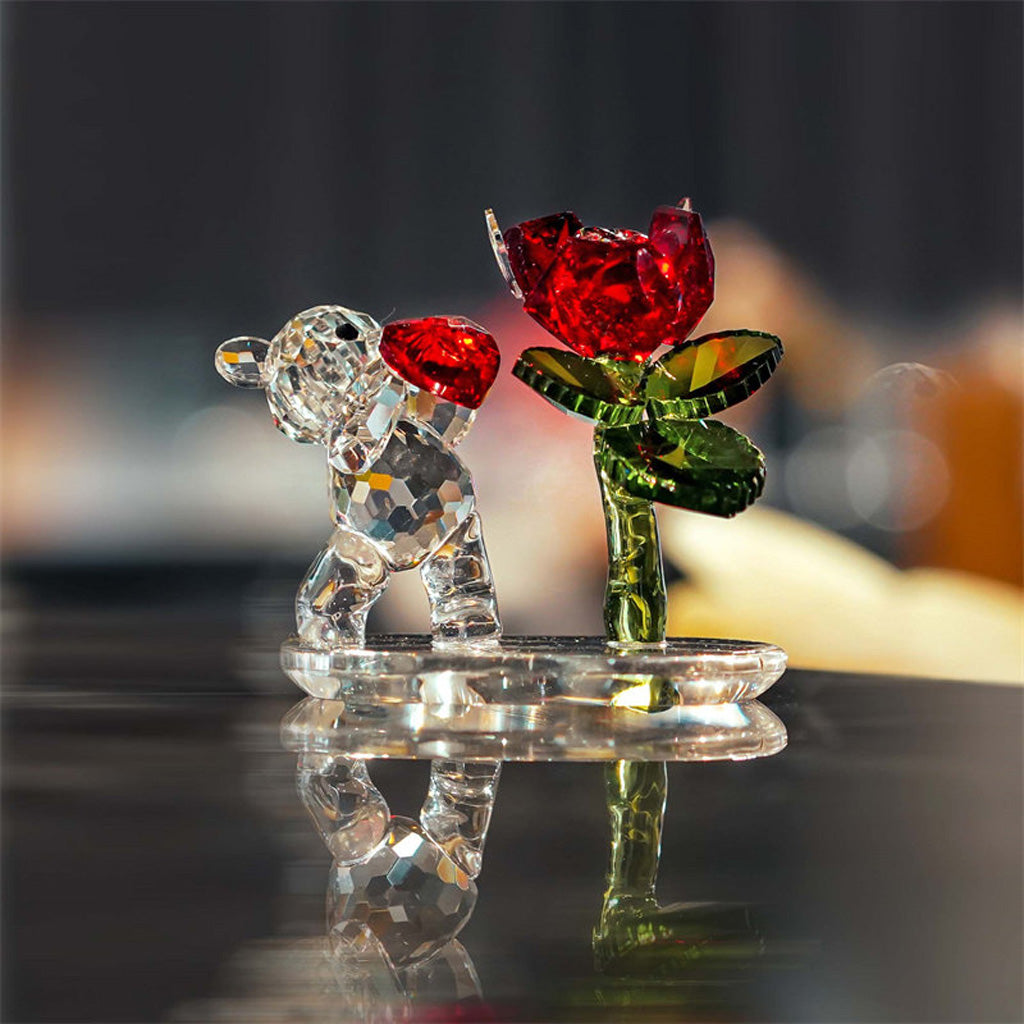 Crystal Glass Bear with Rose – A Heartfelt Gift of Love and Devotion | Zen Ara Grove