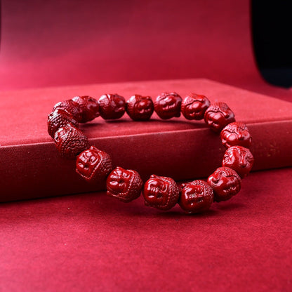 Cinnabar Buddha Head Prayer Bead Bracelet