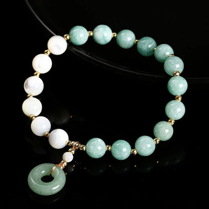 Jade and Natural Trochus Shell Stretch Bracelet with Peace Buckle Charm — Peace & Balance