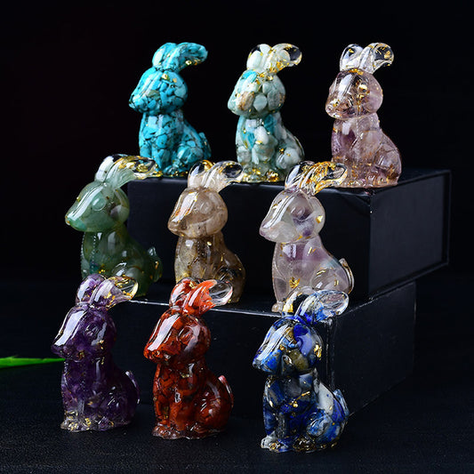 Handmade Epoxy Resin Rabbit Decor – Embedded Natural Healing Crystals | Zen Ara Grove