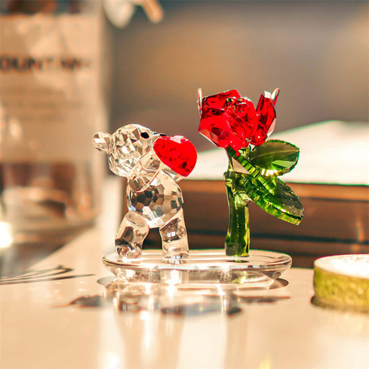 Crystal Glass Bear with Rose – A Heartfelt Gift of Love and Devotion | Zen Ara Grove