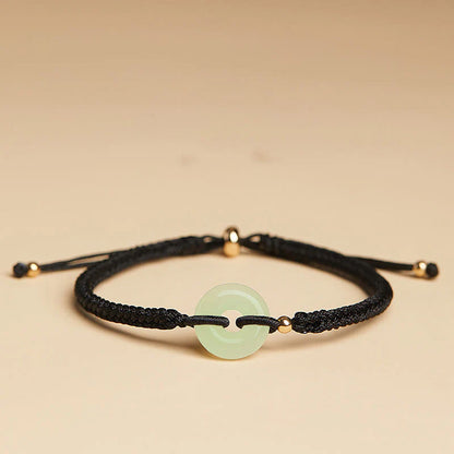 Adjustable Hand-Braided Hetian Jade Peace Buckle Bracelet — Balance & Good Wishes