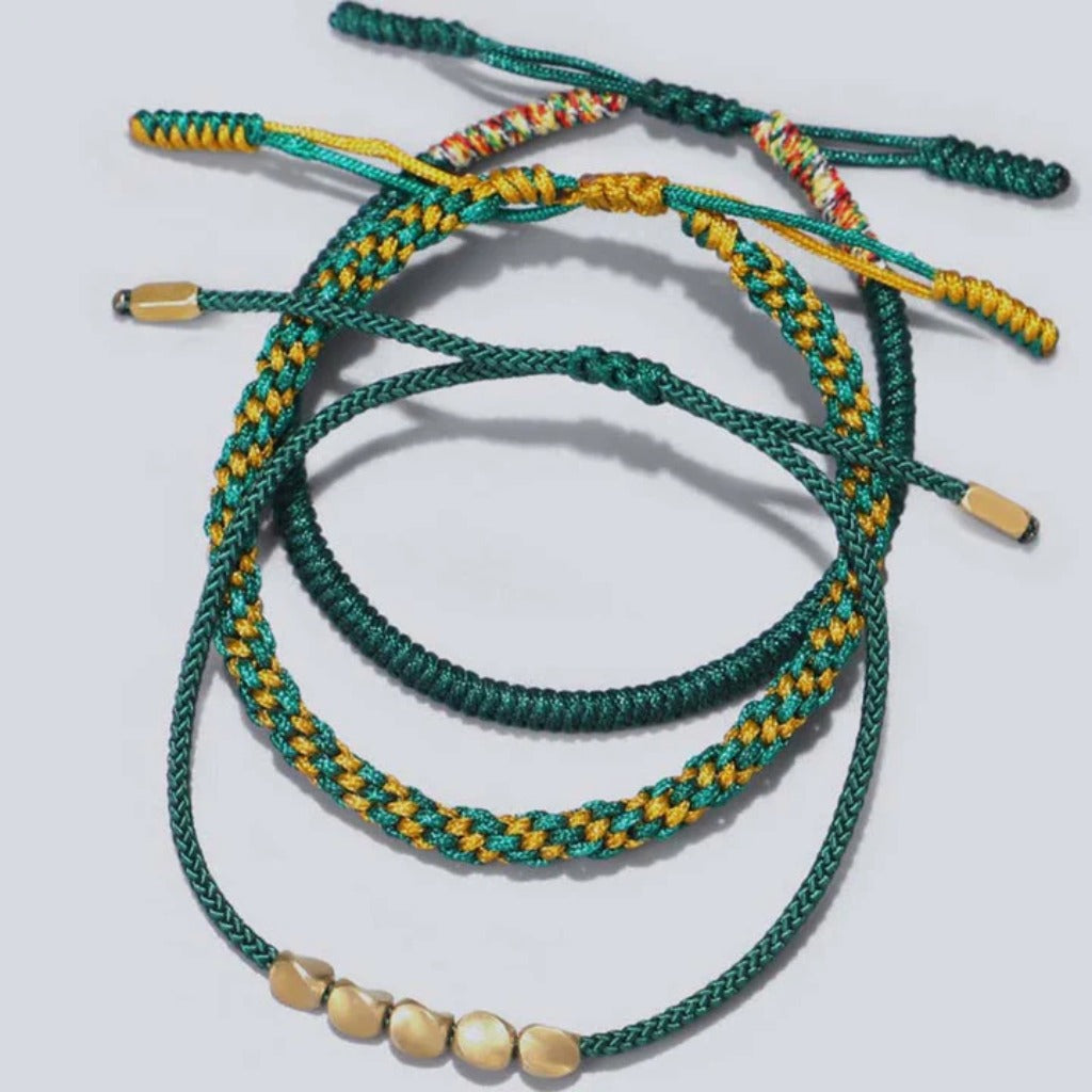 Handmade Diamond Knot Cord Bracelet – Blue & Green with Irregular Copper Bead | Zen Ara Grove