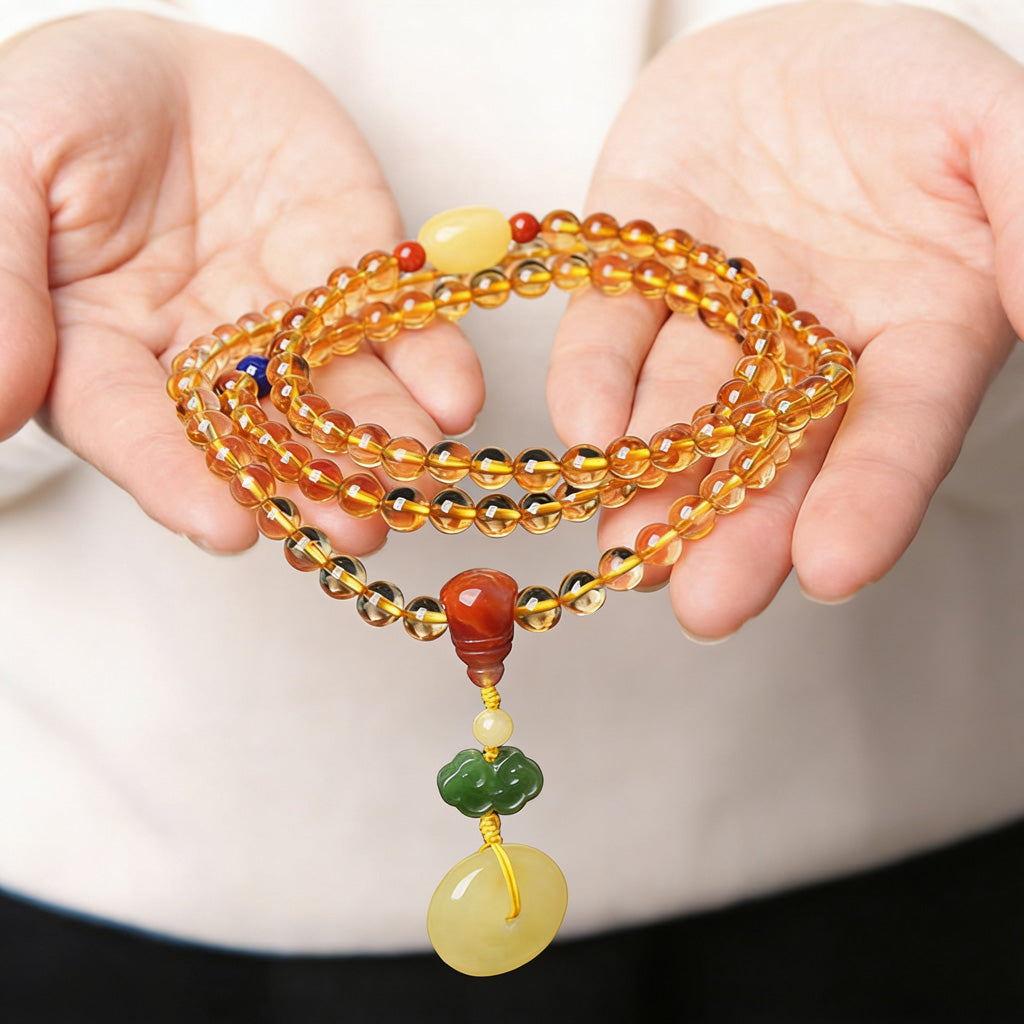 108‑Bead Citrine Pixiu Bracelet — Meaning of Fortune Protection| Zen Ara Grove