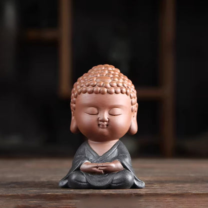 Mini Zen Buddha Statue – Purple Clay Ceramic in Meditative Pose for Inner Peace | Zen Ara Grove