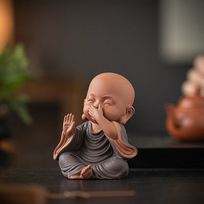 Handcrafted Ceramic "Four-Nos" Monk Statues – Symbol of Inner Calm & Thoughtful Living | Zen Ara Grove