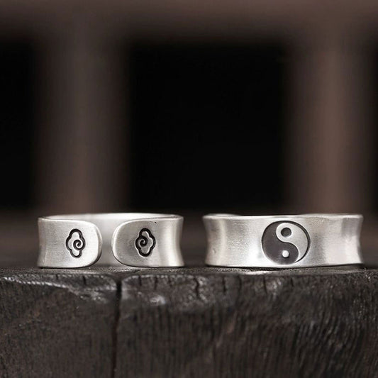 Handcrafted Open Ring Featuring Sacred Ziwei Inscription & Yin‑Yang Motif – Harmony & Protection | Zen Ara Grove